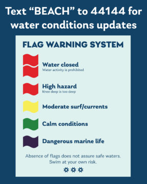 Text BEACH to 44144 for water conditions updates