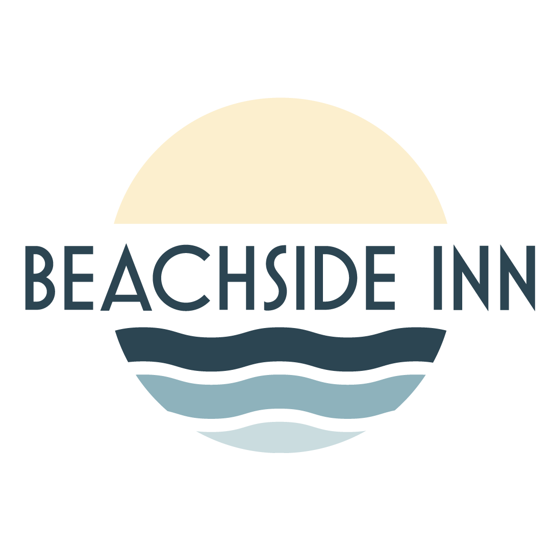 Logo for Beachside Inn featuring a stylized sun above and waves below the name.