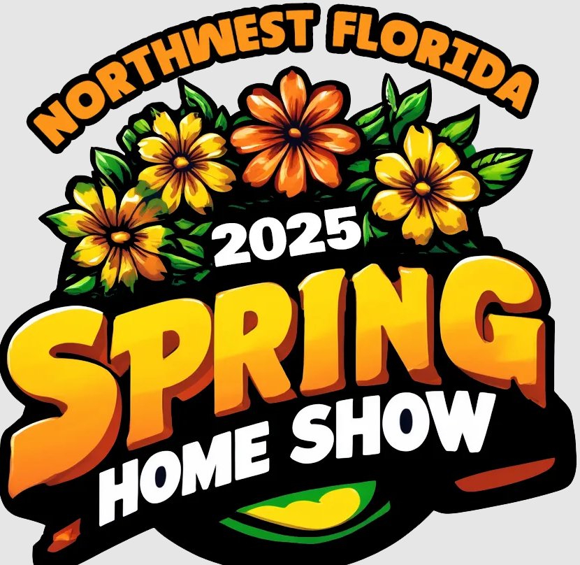Logo for the Northwest Florida 2025 Spring Home Show featuring orange and yellow flowers.
