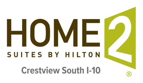 Logo for Home2 Suites by Hilton, Crestview South I-10 location, featuring bold text and a green number 2 in a stylized graphic.