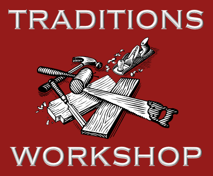 Illustration of woodworking tools including a hammer, saw, plane, and nails on wood planks, with the words 