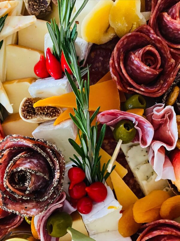 close up of charcuterie board