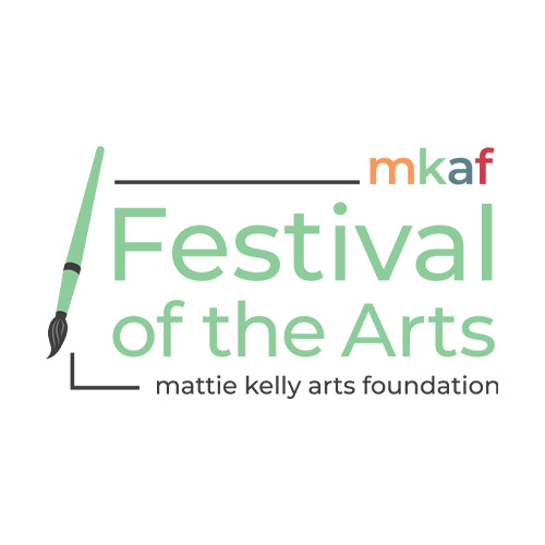 Logo for the Festival of the Arts by Mattie Kelly Arts Foundation, featuring a paintbrush and the initials &ldquo;mkaf&rdquo; in colorful letters.