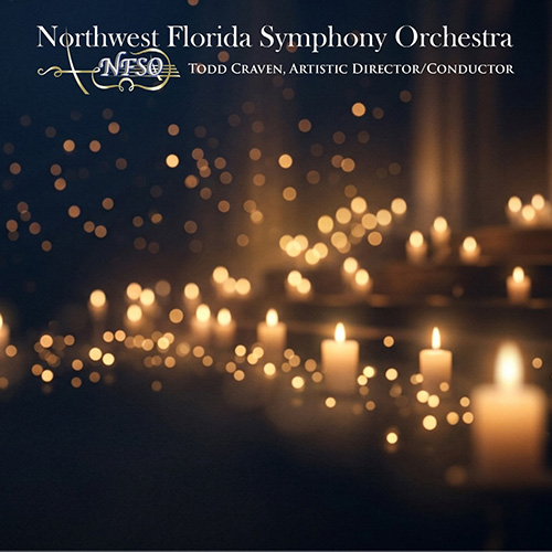 Cover art for the Northwest Florida Symphony Orchestra featuring blurred glowing lights and several lit candles with text identifying Todd Craven as Artistic Director/Conductor.